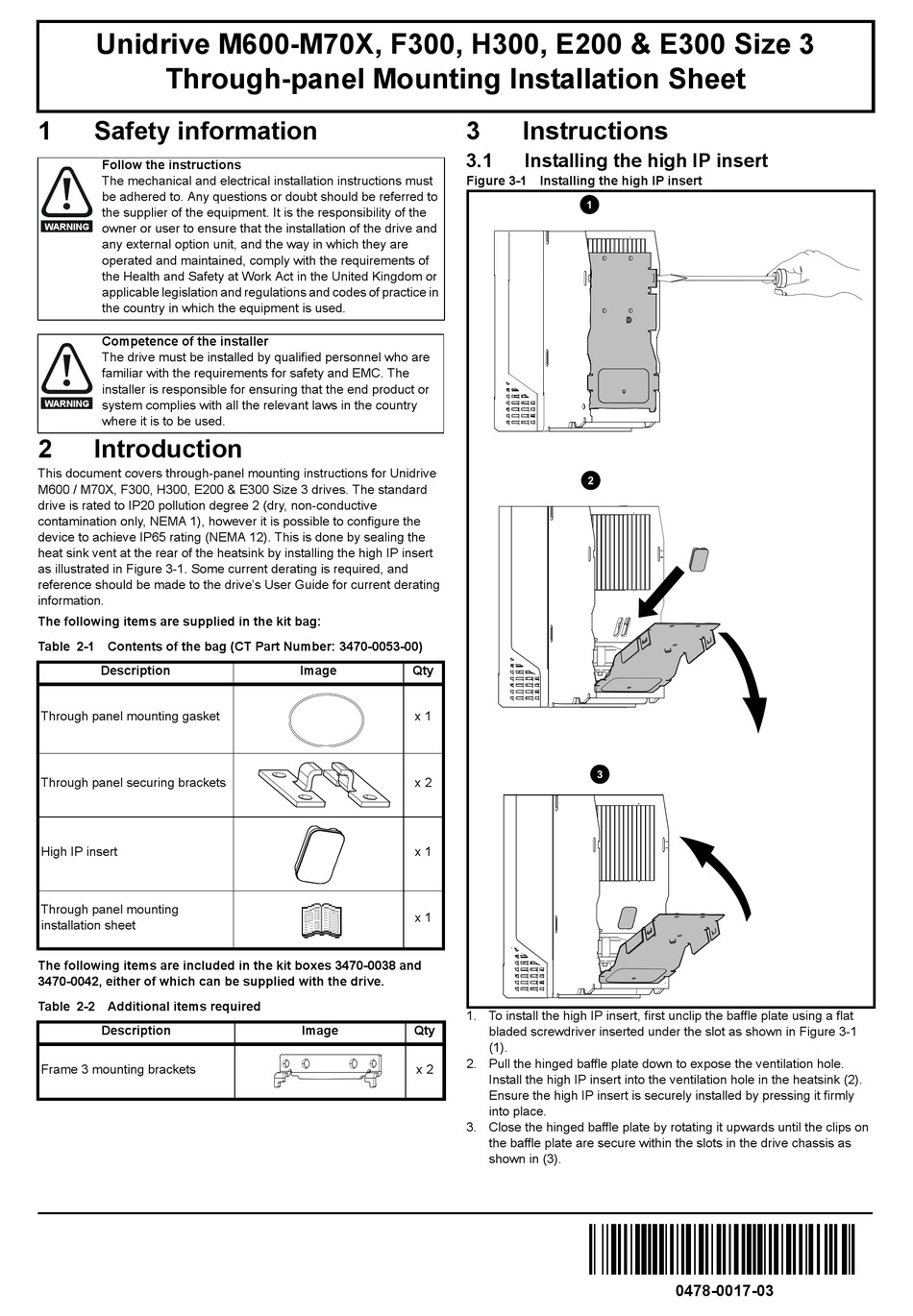 NIDEC UNIDRIVE M600 MOUNTING INSTALLATION SHEET Pdf Download | ManualsLib