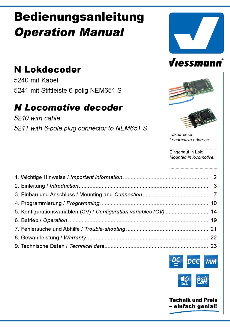 Viessmann H0 Lokdecoder mit Kabel 5244 