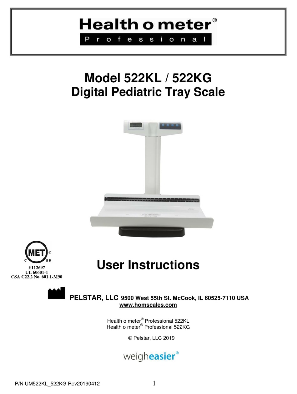 Health O Meter Professional 522KL-HR Digital Pediatric Tray Scale