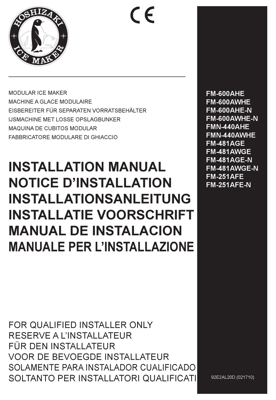 HOSHIZAKI FM600AHE INSTALLATION MANUAL Pdf Download ManualsLib