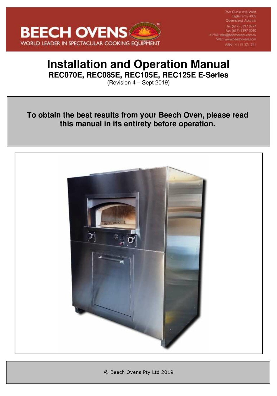 BEECH OVENS E SERIES INSTALLATION AND OPERATION MANUAL Pdf Download