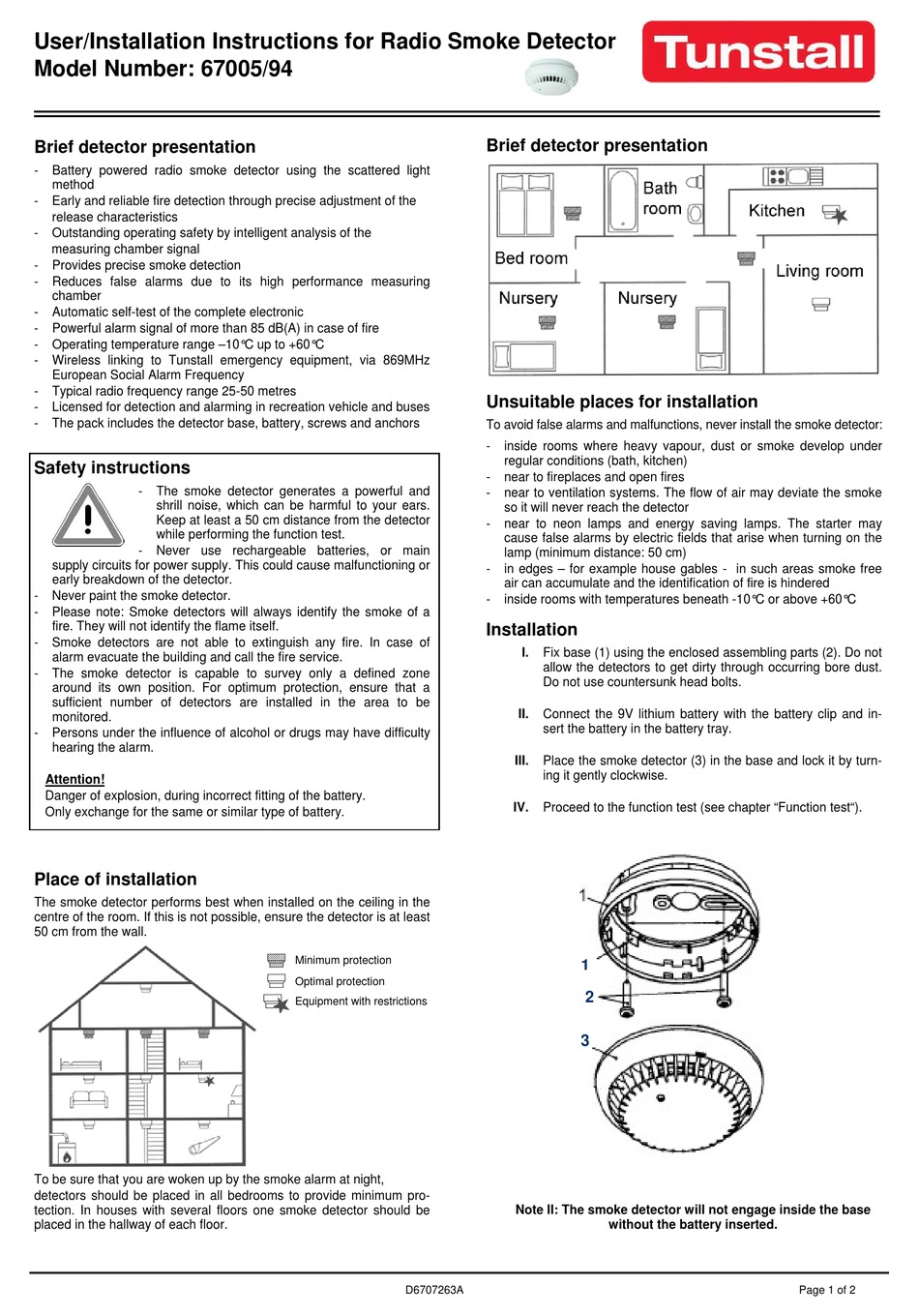 Tunstall 67005 94 User Installation Instructions Pdf Download Manualslib