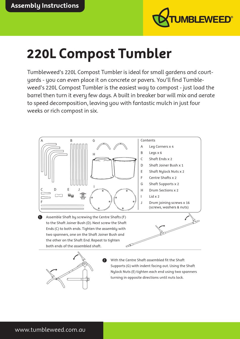 TUMBLEWEED 220L COMPOST TUMBLER ASSEMBLY INSTRUCTIONS Pdf Download