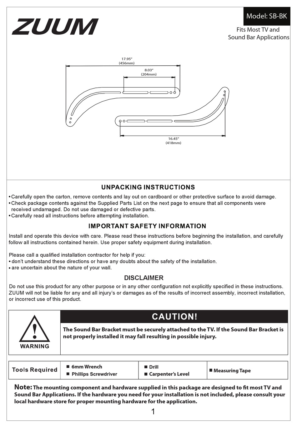 ZUUM SBBK MANUAL Pdf Download ManualsLib