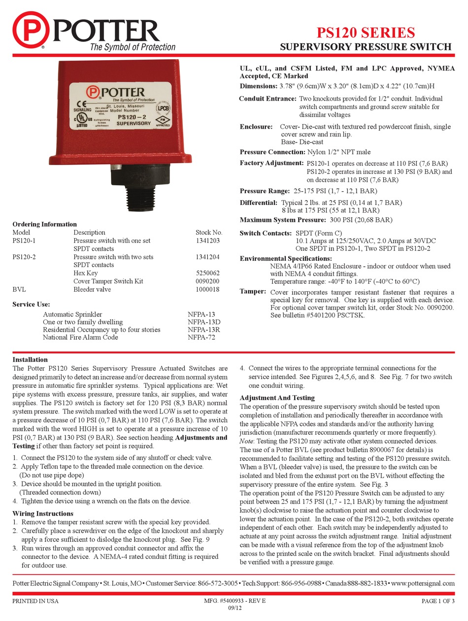 POTTER PS120 SERIES MANUAL Pdf Download | ManualsLib