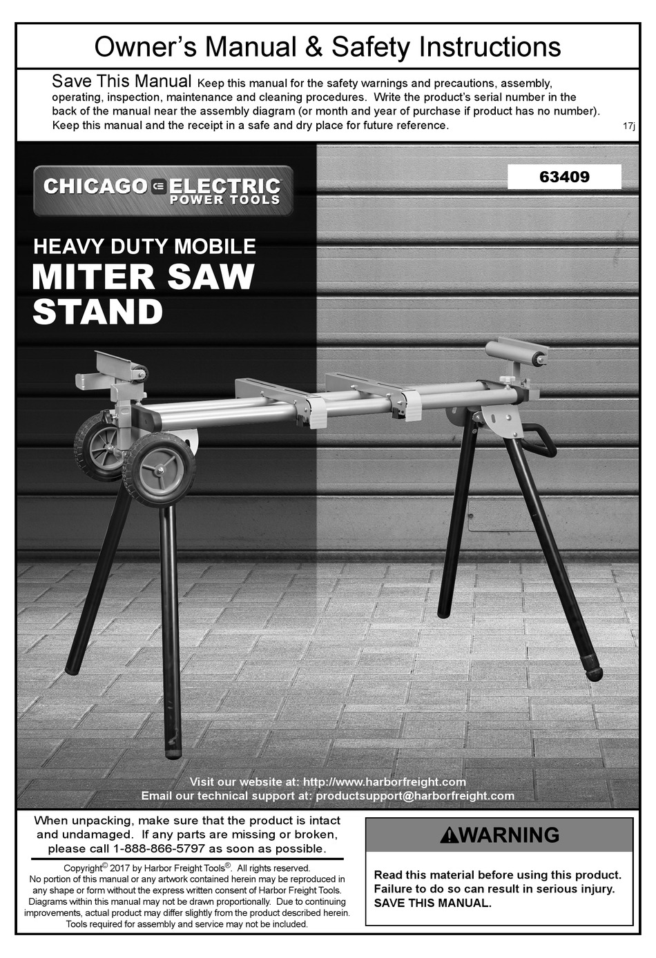 CHICAGO ELECTRIC 63409 OWNER'S MANUAL AND SAFETY INSTRUCTIONS Pdf