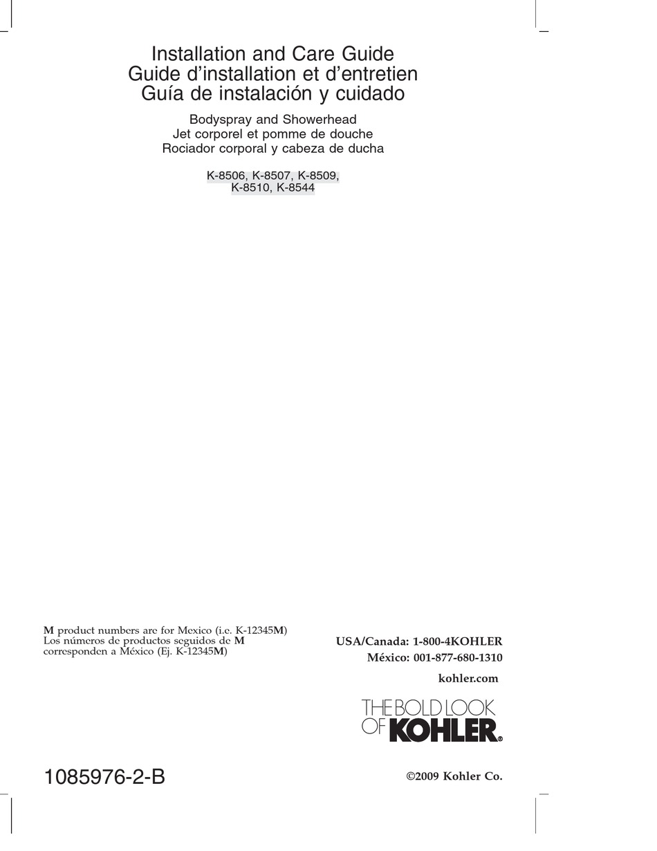 KOHLER K-8506 INSTALLATION AND CARE MANUAL Pdf Download | ManualsLib