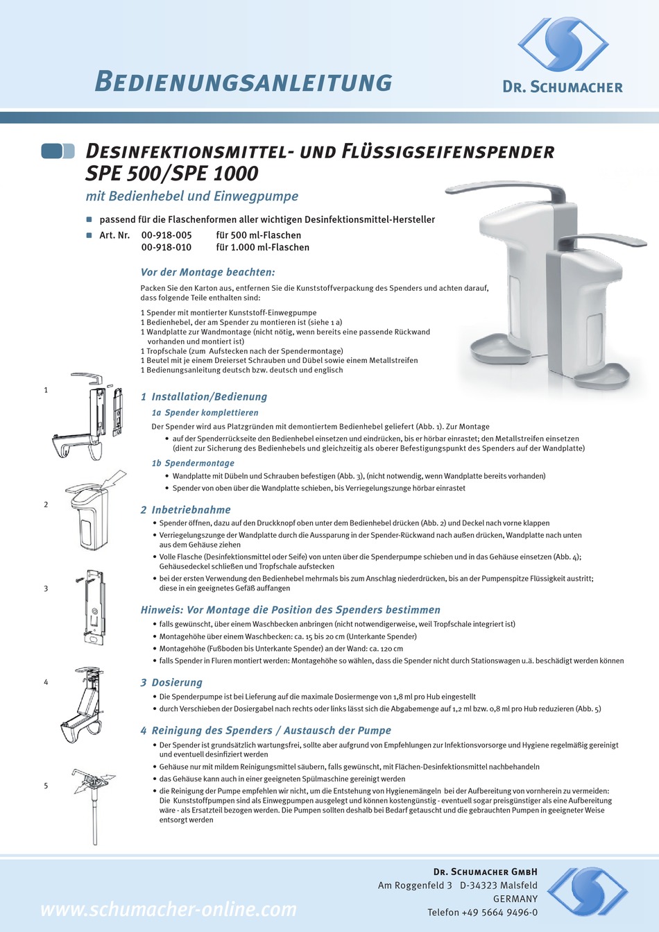 DR.SCHUMACHER SPE 500 OPERATING INSTRUCTIONS Pdf Download ManualsLib