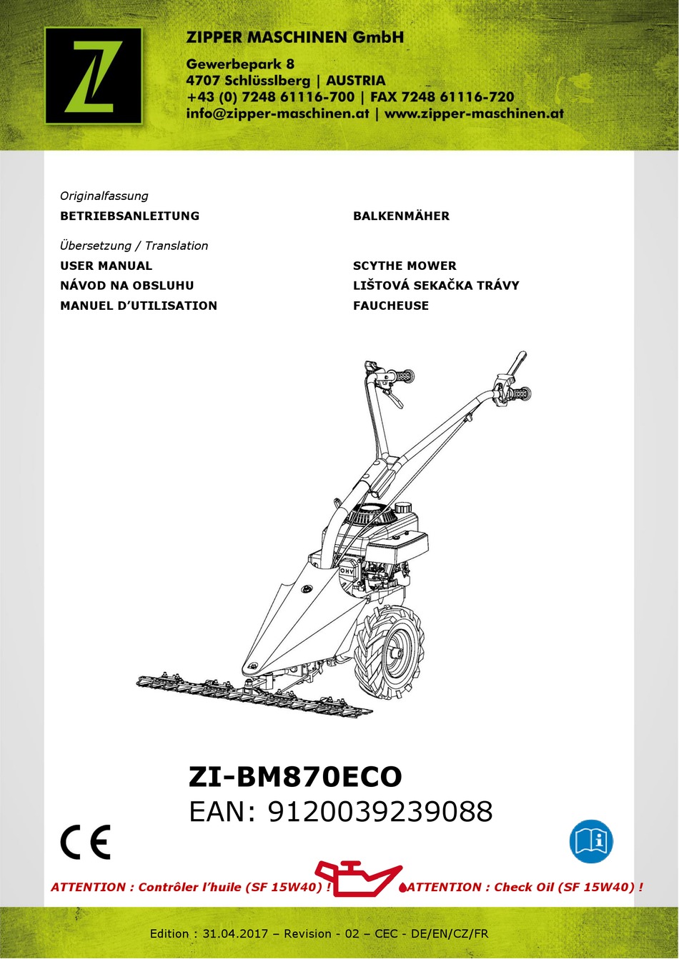 ZIPPER MOWERS ZI-BM870ECO USER MANUAL Pdf Download | ManualsLib