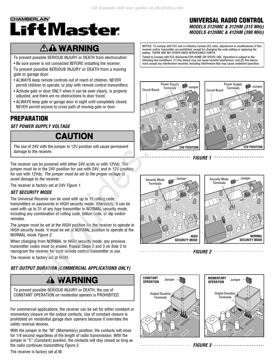 CHAMBERLAIN LIFTMASTER 312HMC QUICK START MANUAL Pdf Download | ManualsLib