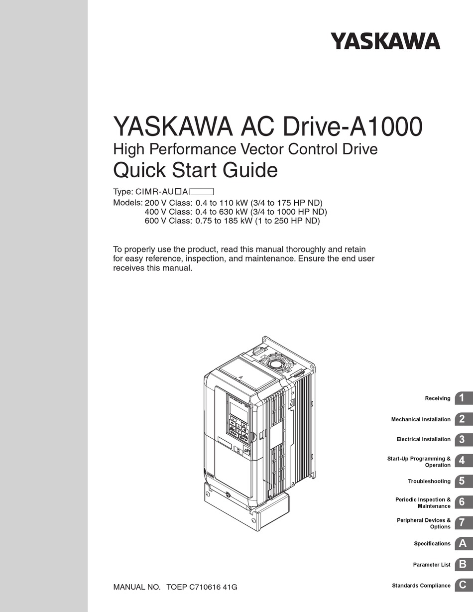 YASKAWA A1000 SERIES QUICK START MANUAL Pdf Download ManuaLib