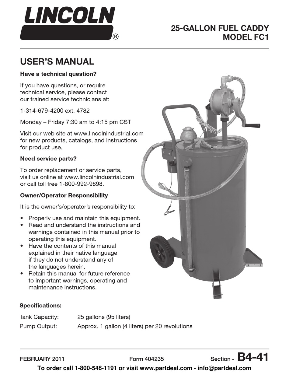 LINCOLN FC1 USER MANUAL Pdf Download ManualsLib