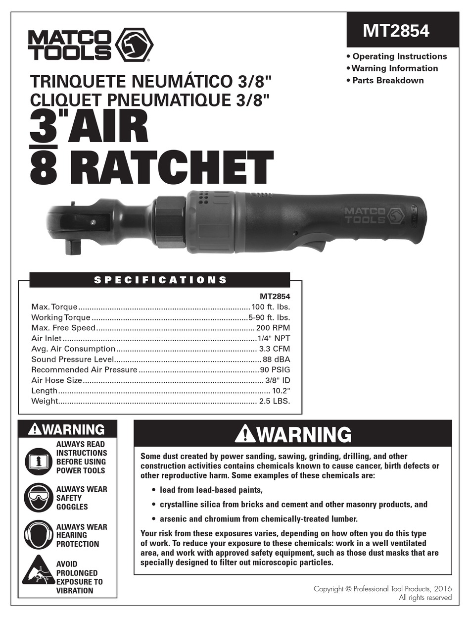 MATCO TOOLS MT2854 OPERATING INSTRUCTIONS MANUAL Pdf Download | ManualsLib