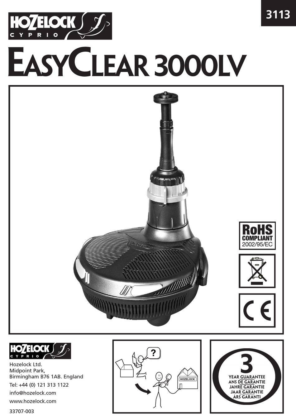 HOZELOCK CYPRIO EASYCLEAR 3000LV INSTALLATION AND OPERATING