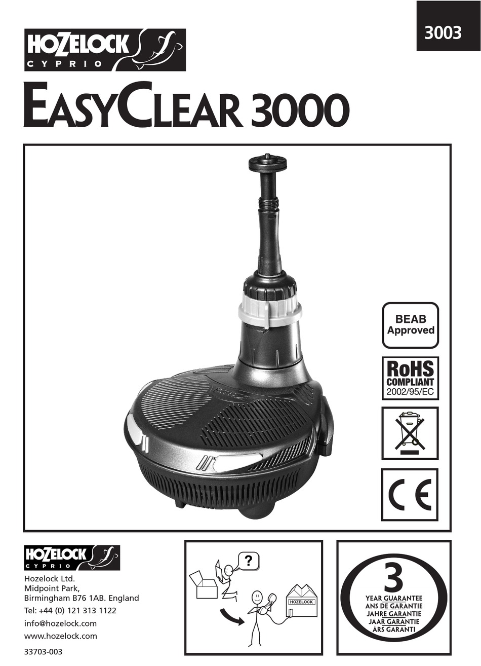 HOZELOCK CYPRIO EASYCLEAR 3000 INSTALLATION AND OPERATING INSTRUCTIONS