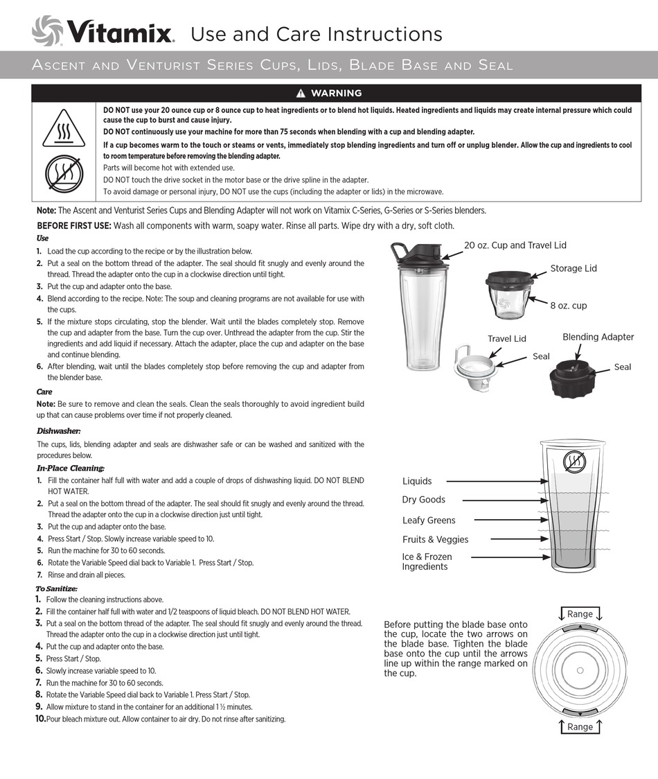 VITAMIX ASCENT SERIES USE AND CARE INSTRUCTIONS MANUAL Pdf Download ...