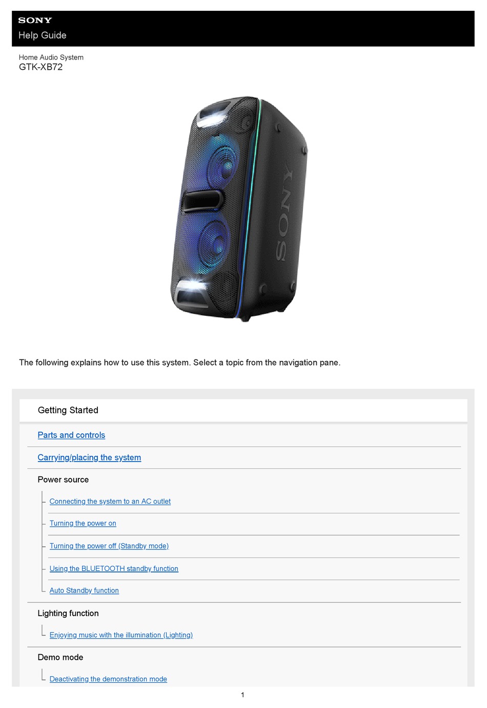 SONY GTK-XB72 HELP MANUAL Pdf Download | ManualsLib