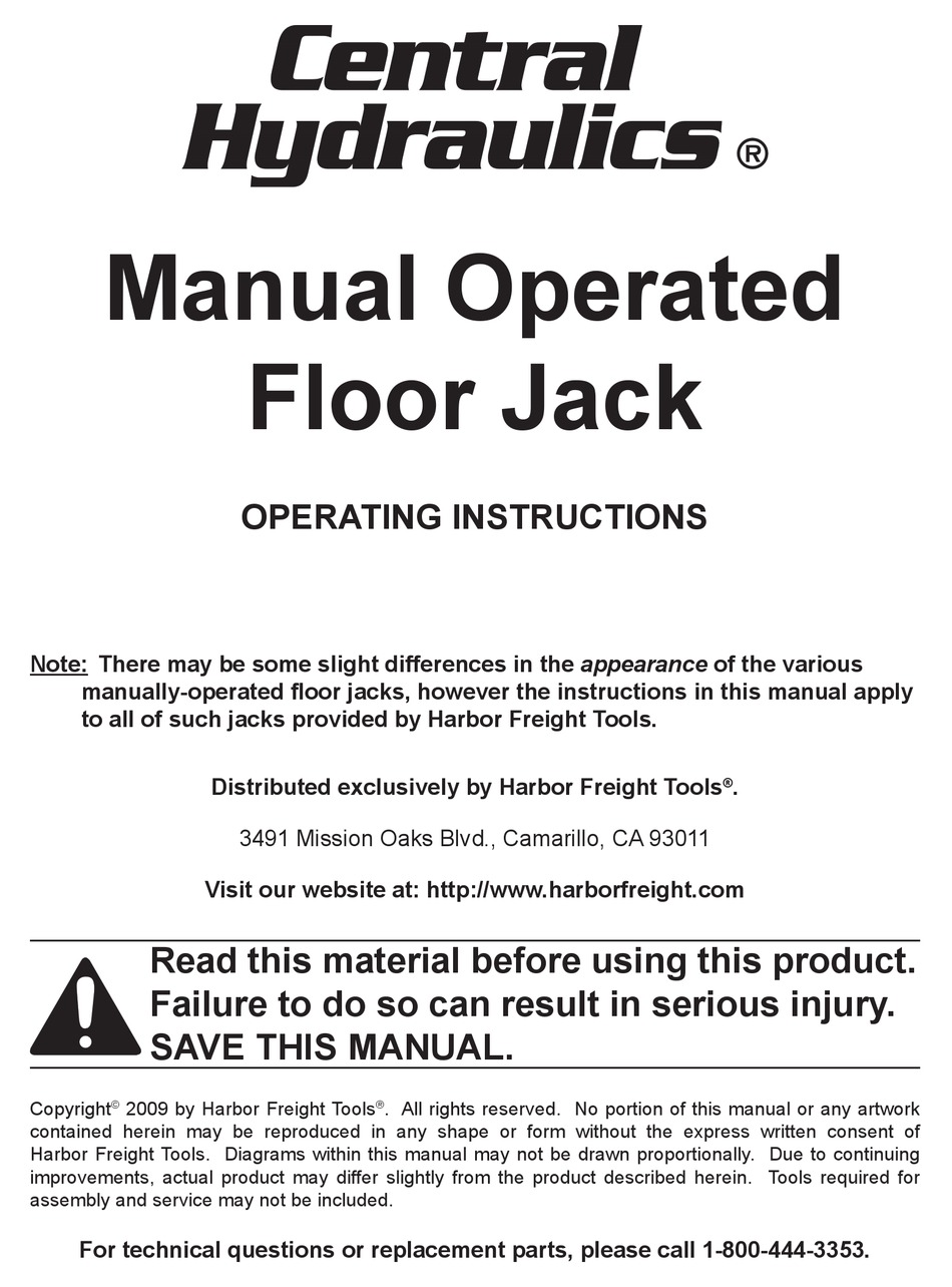 CENTRAL HYDRAULICS 34271 OPERATING INSTRUCTIONS MANUAL Pdf Download