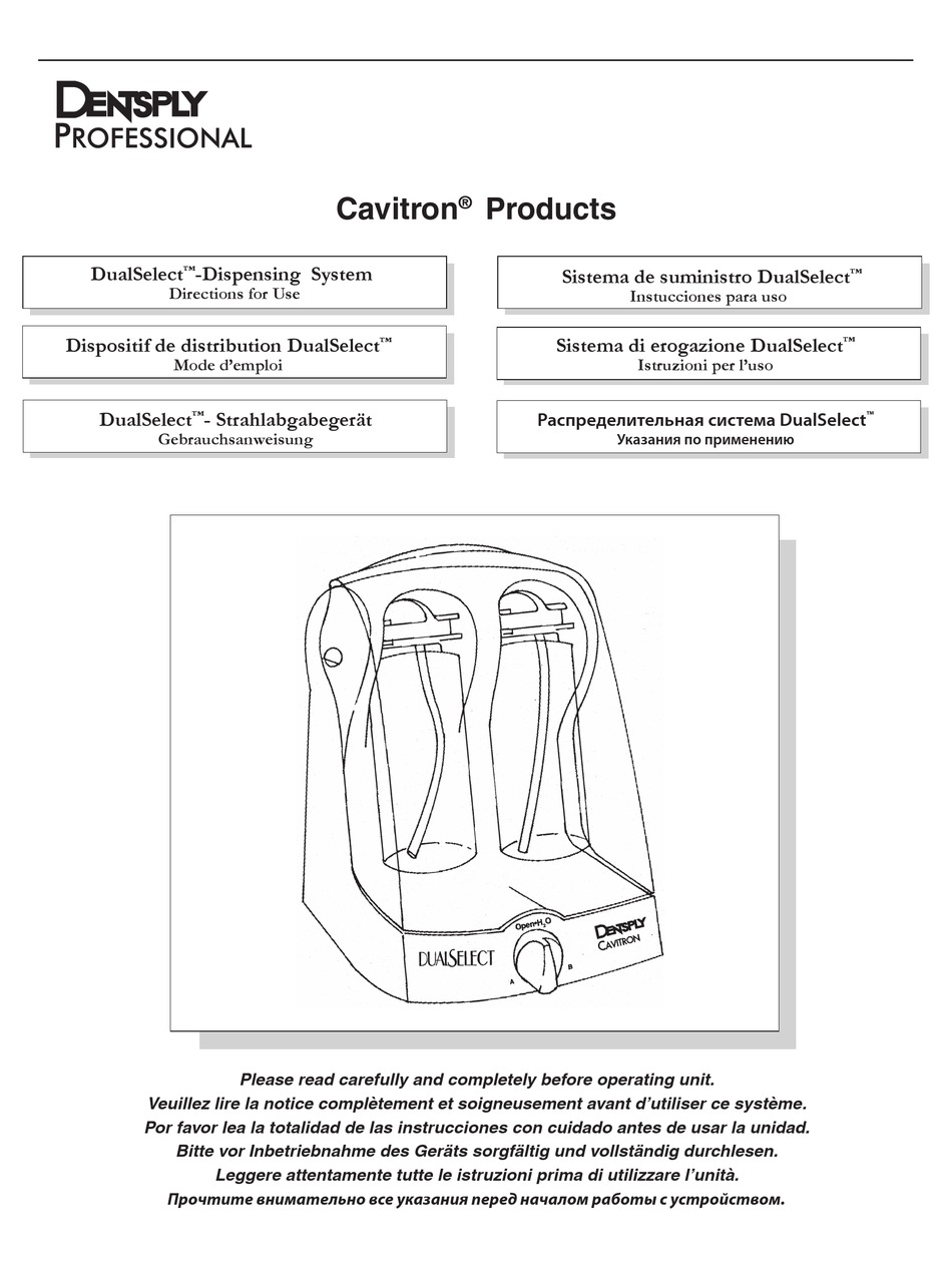 DENTSPLY CAVITRON DUALSELECT SERIES DIRECTIONS FOR USE MANUAL Pdf