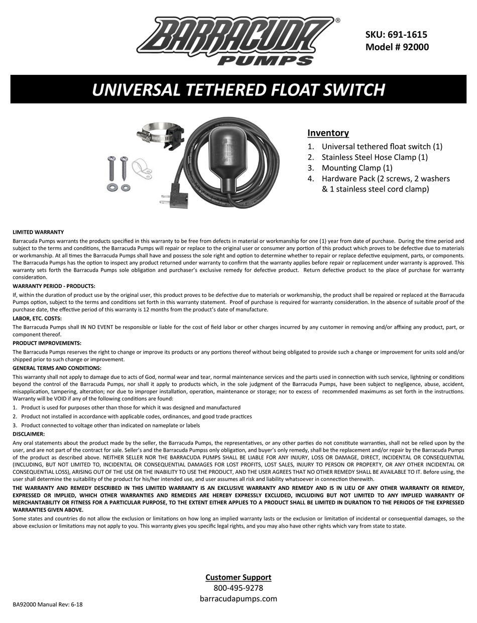 BARRACUDA PUMPS 92000 MANUAL Pdf Download ManualsLib