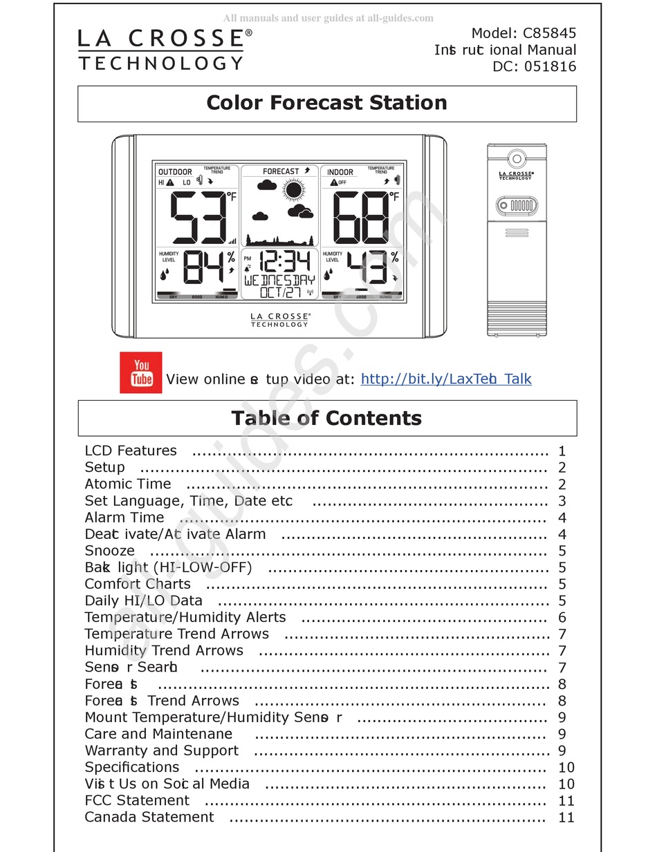LA CROSSE TECHNOLOGY C85845 INSTRUCTIONAL MANUAL Pdf Download | ManualsLib
