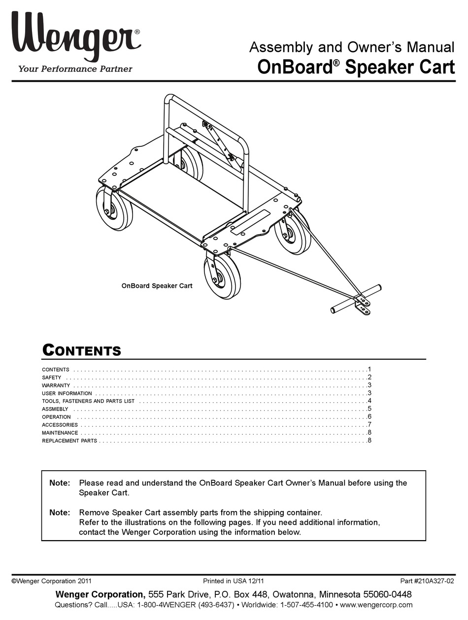 WENGER ONBOARD 210A327-02 ASSEMBLY AND OWNER'S MANUAL Pdf Download ...