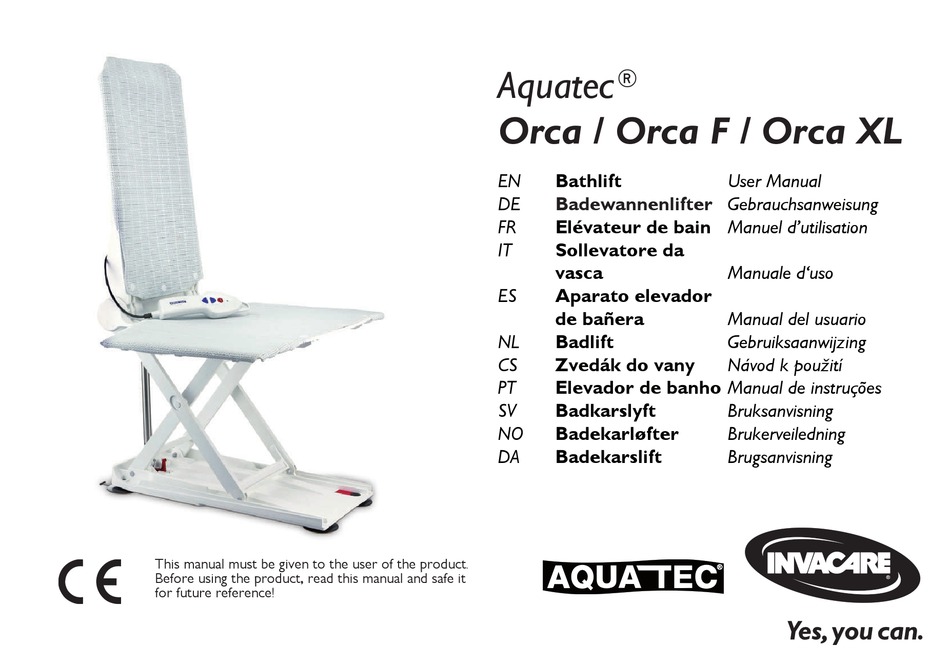 INVACARE AQUATEC ORCA USER MANUAL Pdf Download ManualsLib