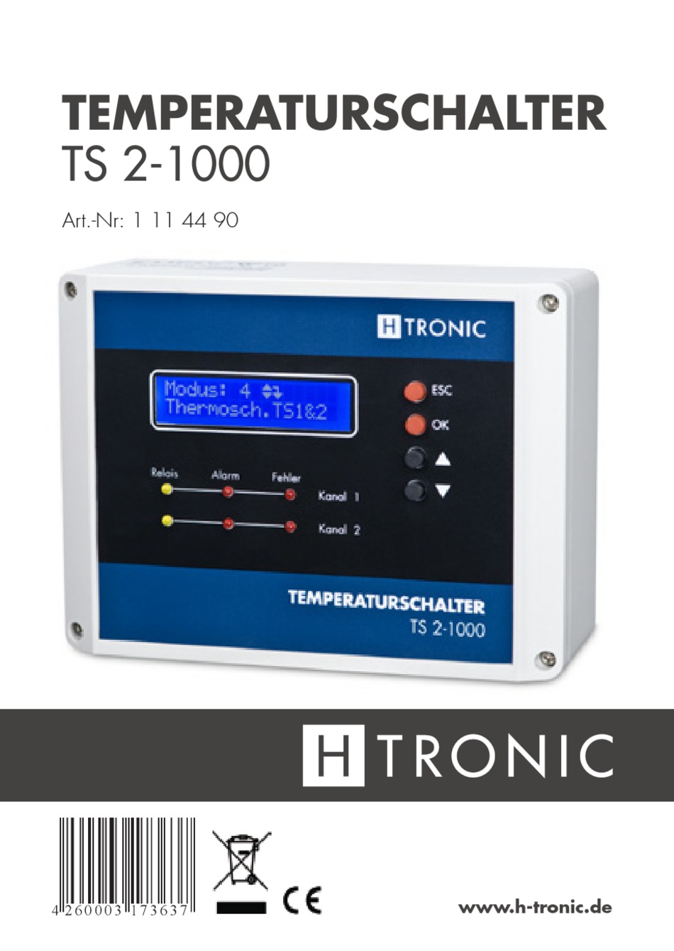 H-TRONIC TS 1000 Temperaturregler zur Wandmontage inklusive 1 x Meßfühler 
