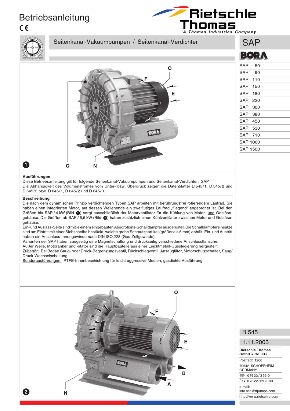 RIETSCHLE THOMAS SAP SERIES OPERATING INSTRUCTIONS MANUAL Pdf Download