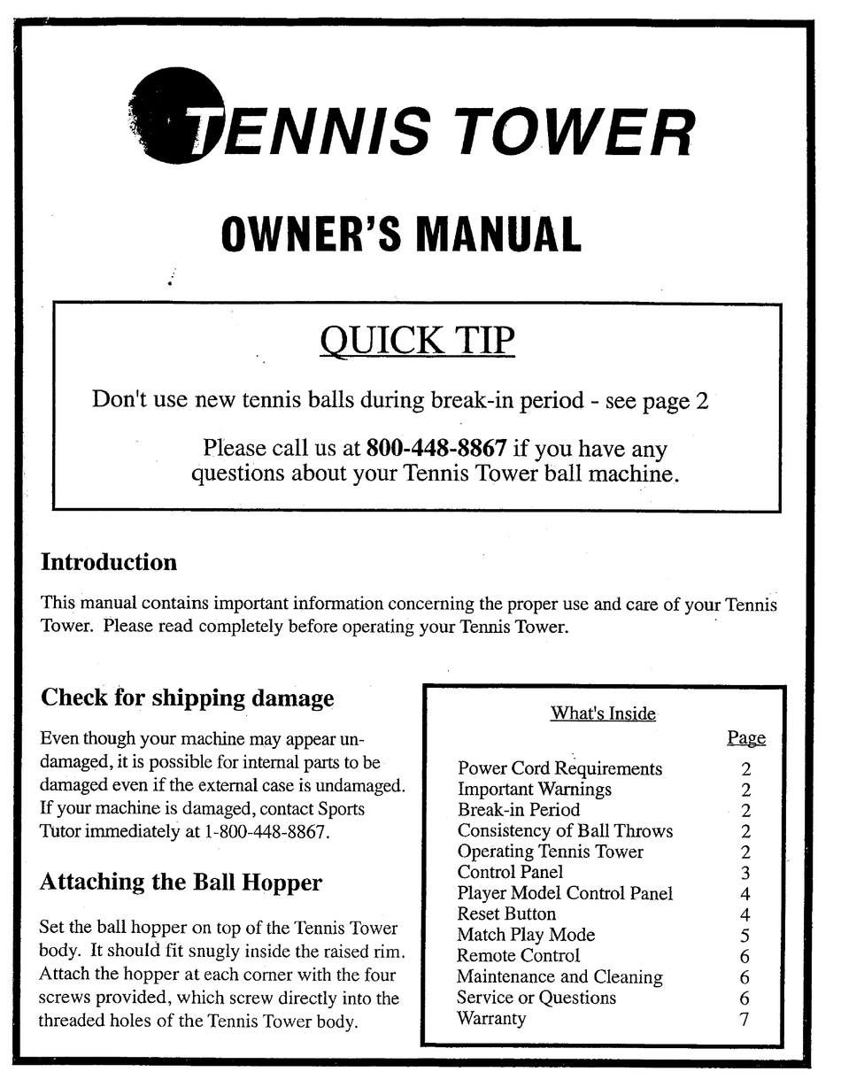 SPORTS TUTOR TENNIS TOWER OWNER'S MANUAL Pdf Download ManualsLib
