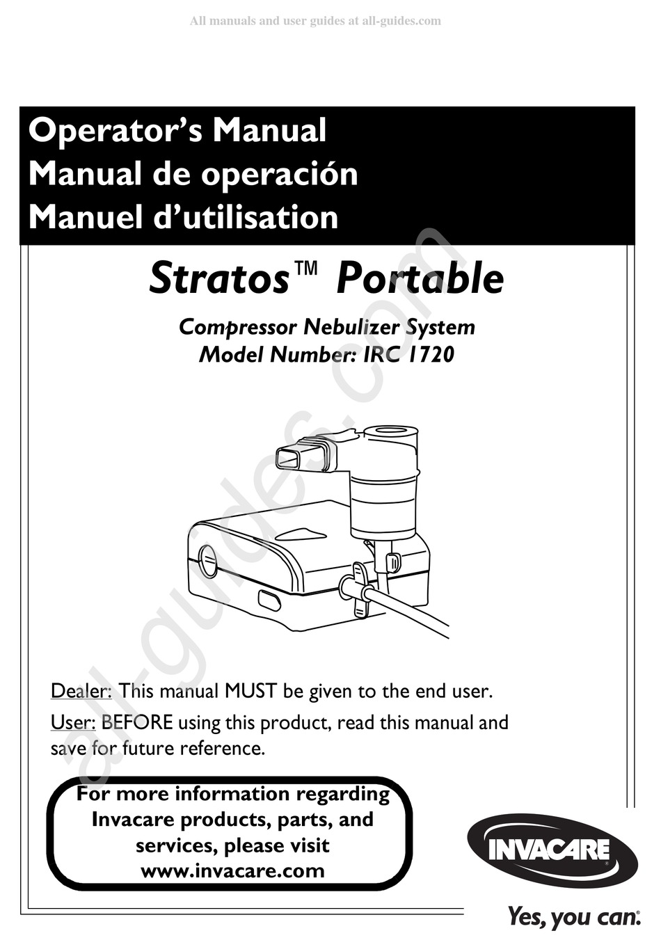 Invacare STRATOS Compact Aerosol Compressor Portable Nebulizer IRC1710 for  sale online