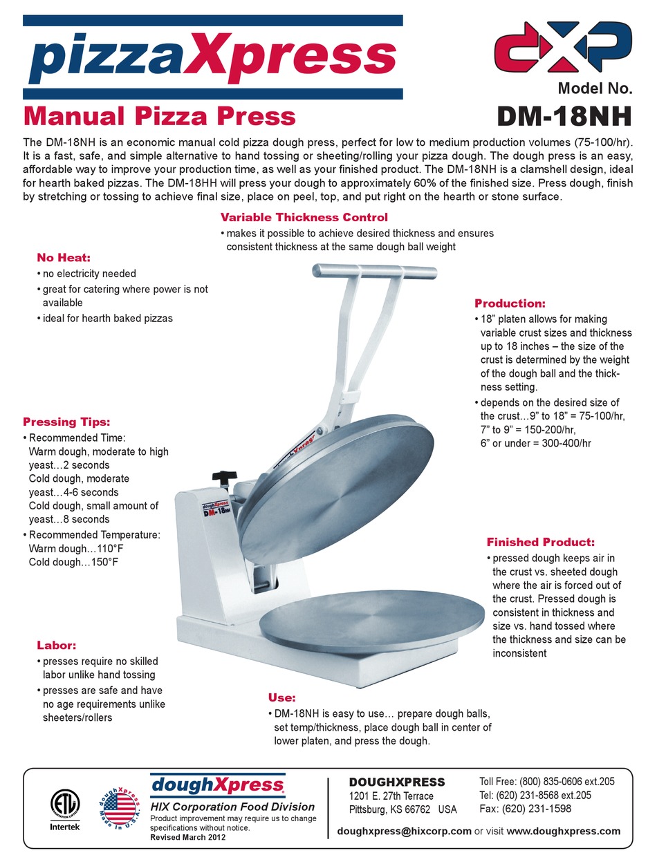 DOUGHXPRESS DM18NH MANUAL Pdf Download ManualsLib