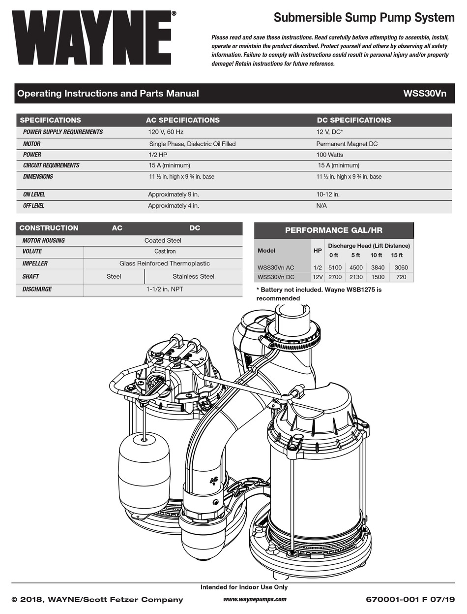 Wayne Wss30vn Operating Instructions And Parts Manual Pdf Download Manualslib