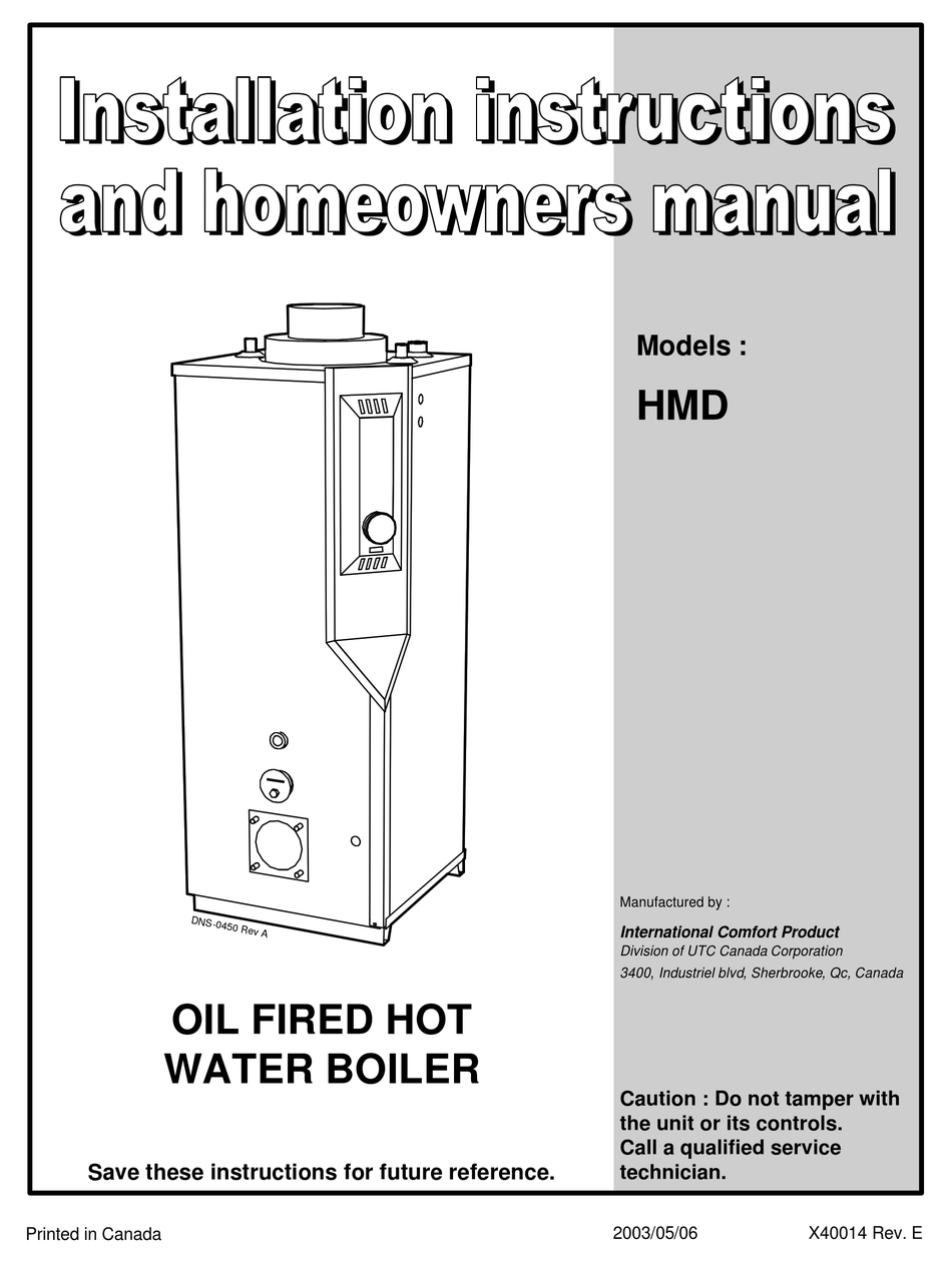 INTERNATIONAL COMFORT PRODUCT HMD SERIES INSTALLATION INSTRUCTIONS AND