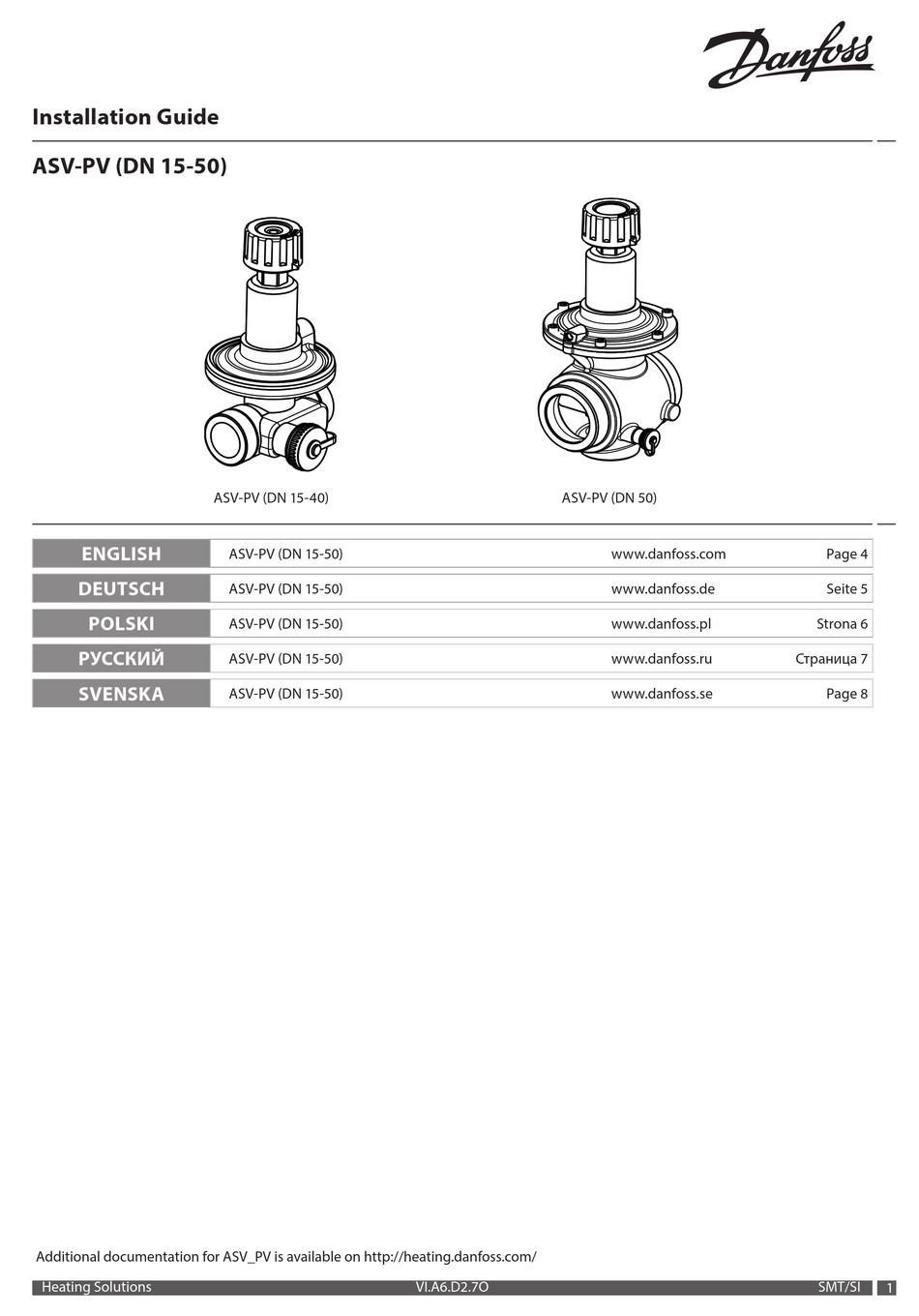 DANFOSS ASV-PV DN 15 INSTALLATION MANUAL Pdf Download | ManualsLib