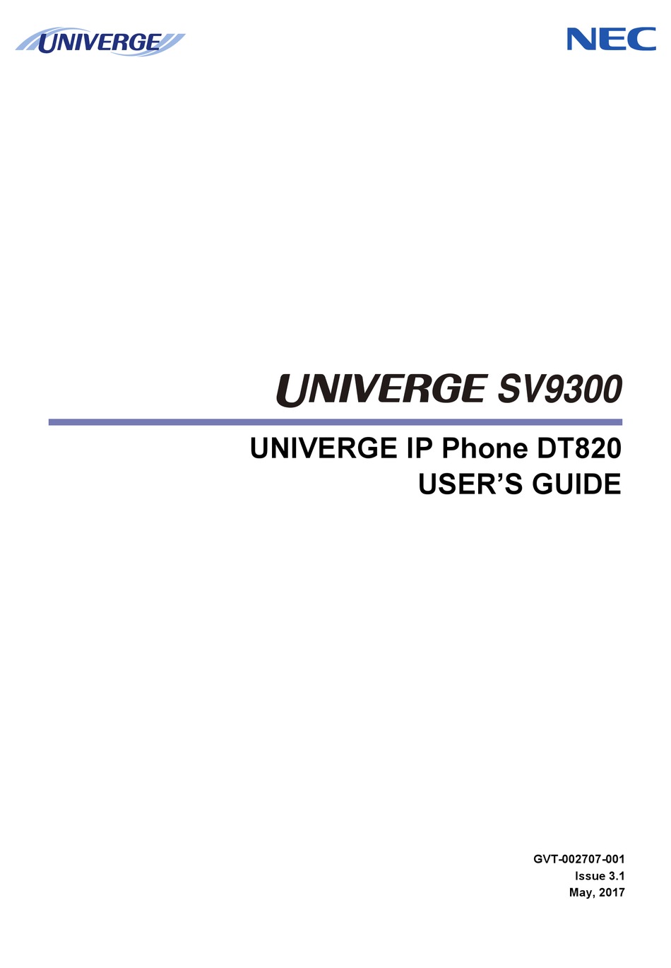 Nec Univerge Sv9300 Series User Manual Pdf Download Manualslib