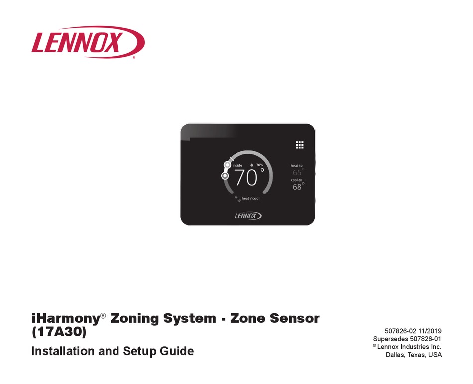 LENNOX IHARMONY ZONE THERMOSTAT INSTALLATION AND SETUP