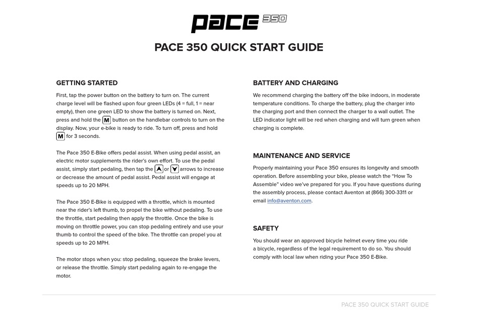 AVENTON PACE 350 QUICK START MANUAL Pdf Download ManualsLib