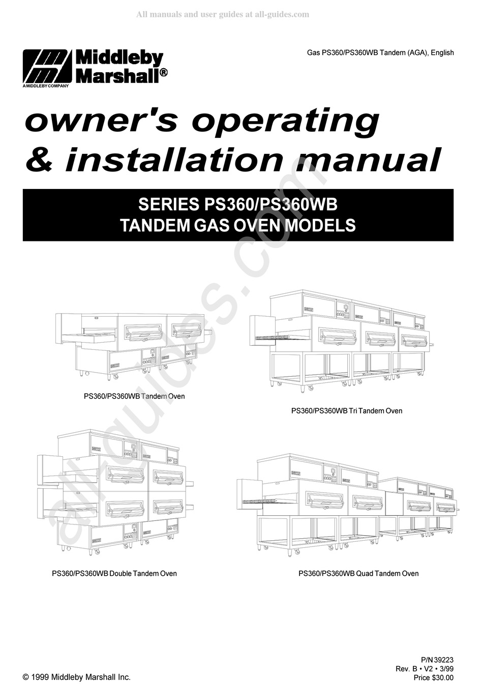 MIDDLEBY MARSHALL TANDEM PS360 SERIES OWNER'S OPERATING & INSTALLATION