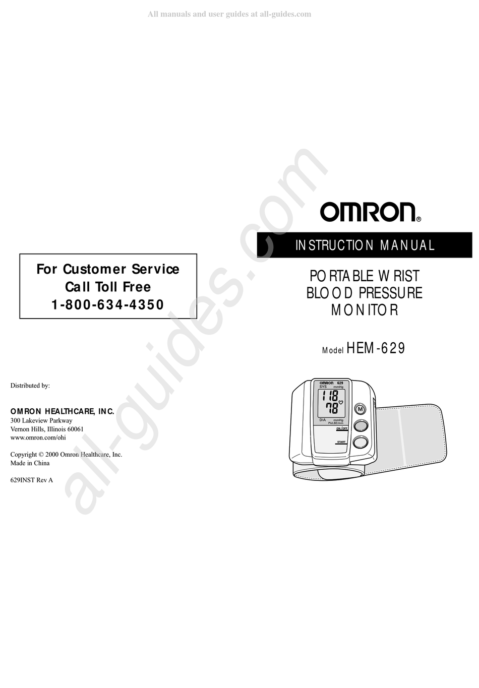 Omron Advanced Wrist Blood Pressure Monitor, HEM-629 