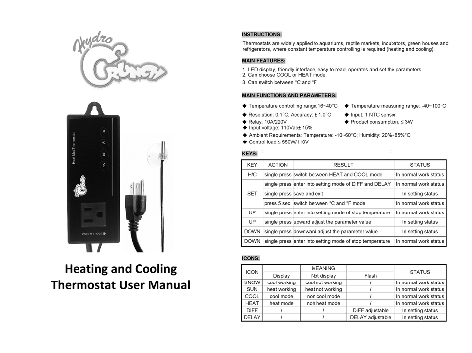 HYDRO CRUNCH HEAT MAT THERMOSTAT INSTRUCTIONS Pdf Download ManualsLib