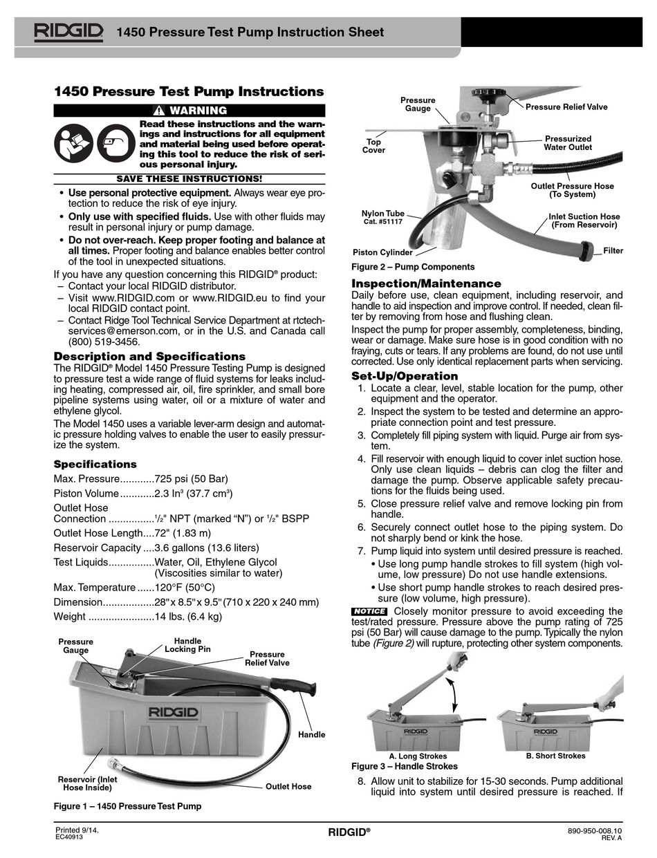 RIDGID 1450 INSTRUCTION SHEET Pdf Download ManualsLib