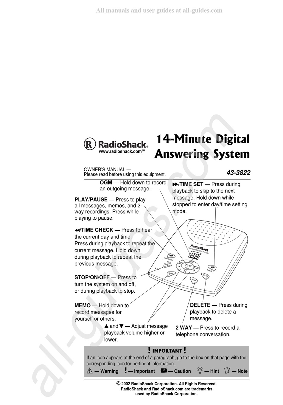 RADIO SHACK 43-3822 OWNER'S MANUAL Pdf Download | ManualsLib