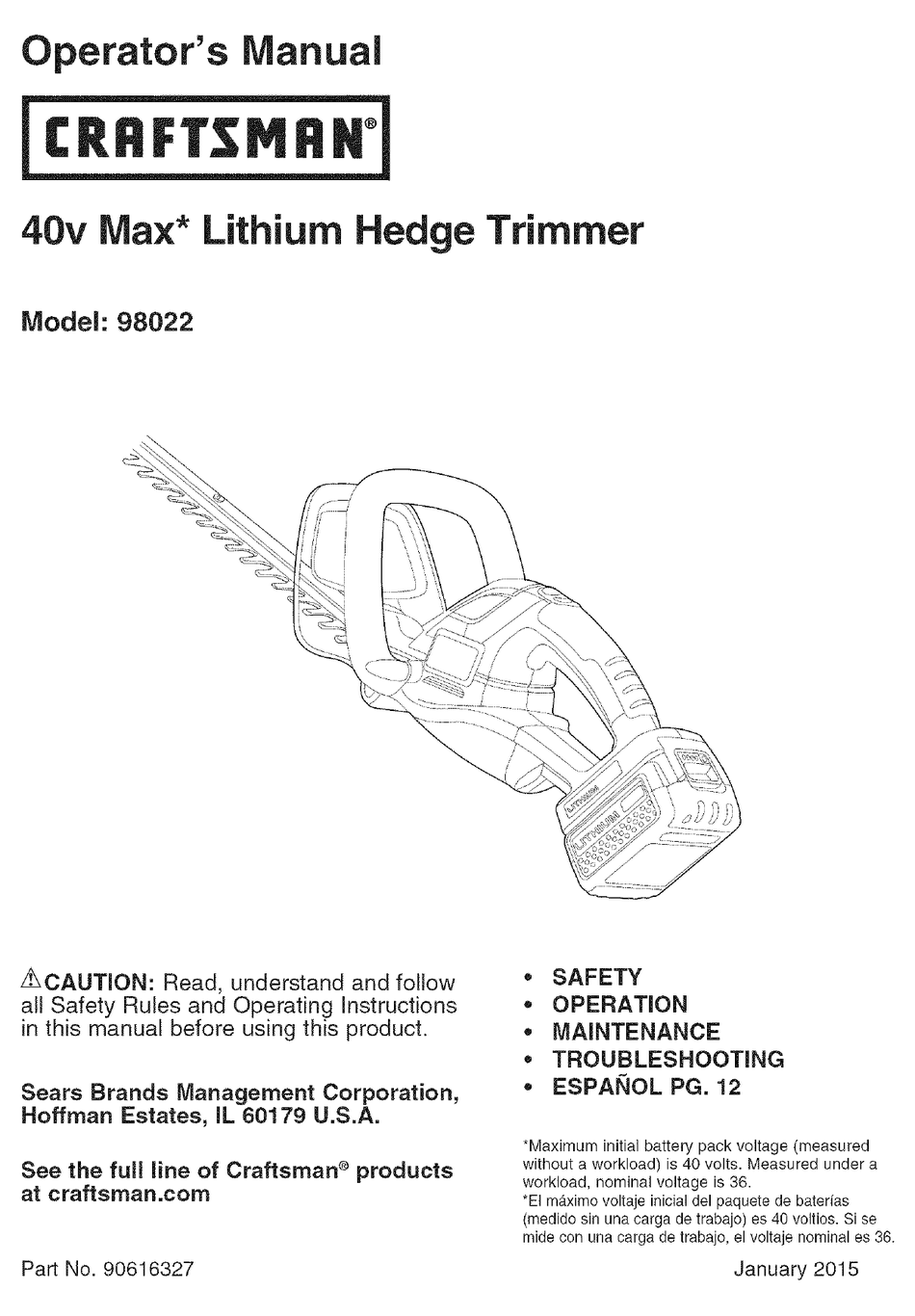 CRAFTSMAN 98022 OPERATOR