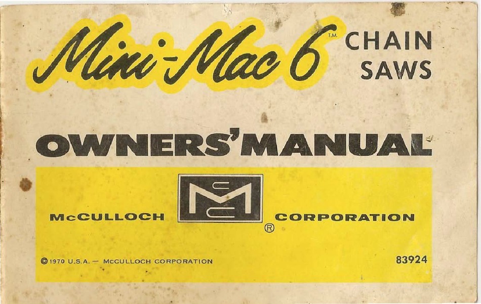 Mccullion Mini Mac 160s Chainsaw Manual Mccullion Mini Mac 160s Chainsaw Manual