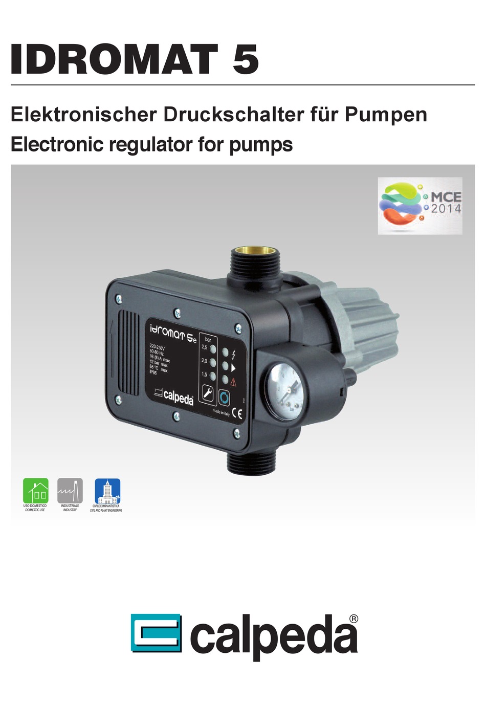 Regulator Pump CALPEDA IDROMAT 5e Pressure Adjustable 1,5/2,5bar 230V 50/60Hz 