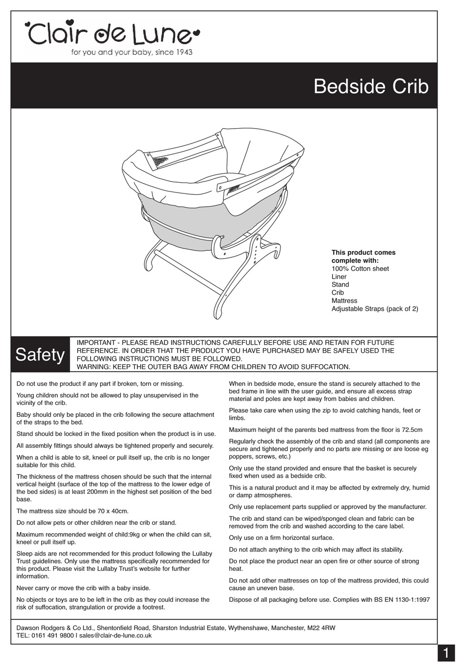 clair de lune bedside crib