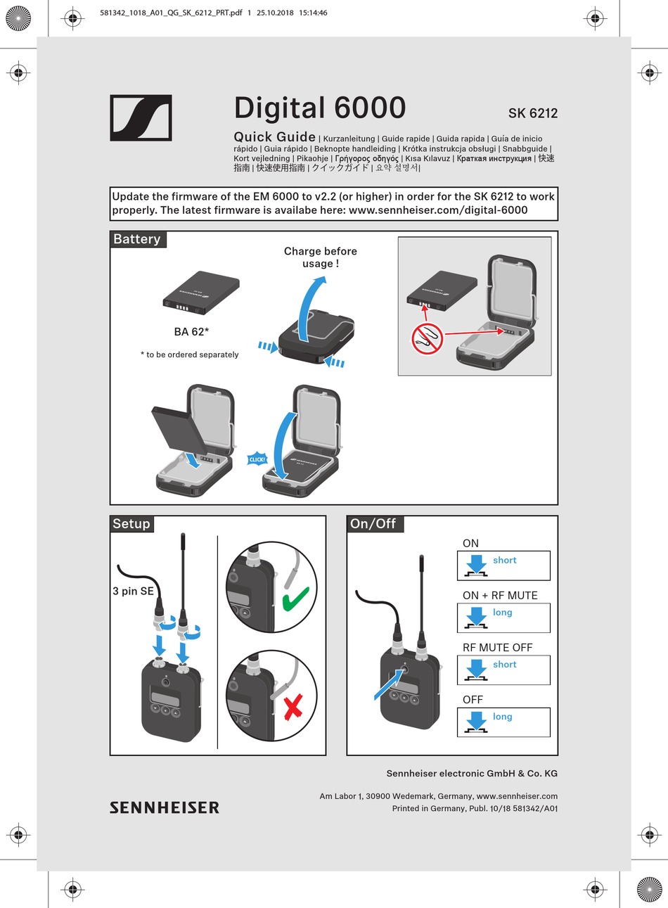 Sennheiser Digital 6000 Series Quick Manual Pdf Download Manualslib