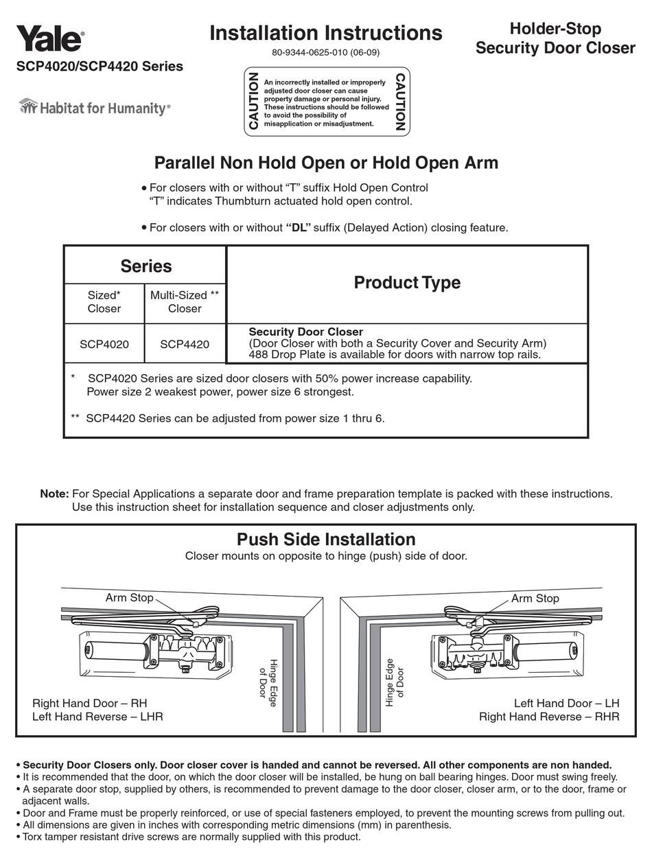 YALE SCP4020 SERIES INSTALLATION INSTRUCTIONS Pdf Download ManualsLib