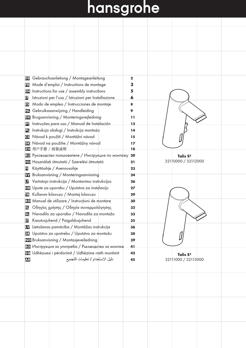 HANS GROHE TALIS S2 SERIES INSTRUCTIONS FOR USE ASSEMBLY INSTRUCTIONS   Hans Grohe Talis S2 Series 